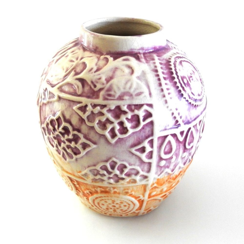 Zara Home Ceramic Crackle Vase Purple Orange
